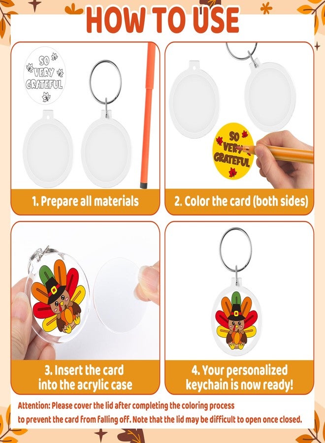 بيومي مجموعة سلاسل مفاتيح ديك رومي عيد الشكر من بيومي - 24 قطعة، سلاسل مفاتيح أكريليك ملونة، مجموعة حلقات مفاتيح دائرية للأطفال، بطاقات تلوين، هدايا للمدرسة والفصل الدراسي والحفلات والأنشطة - Image 4